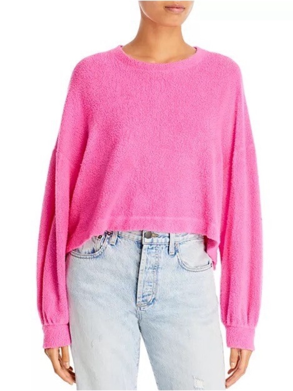 Anthropologie Sundry French Terry Hot Pink Barbiecore Cozy Crewneck Sweater 1/S